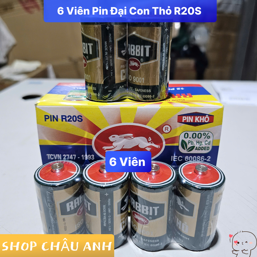 [ComBo] 6 Viên Pin Đại Con Thỏ R20S Chính Hãng, 6 Pin Mắt Trâu- Chính Hãng .[TTCA]