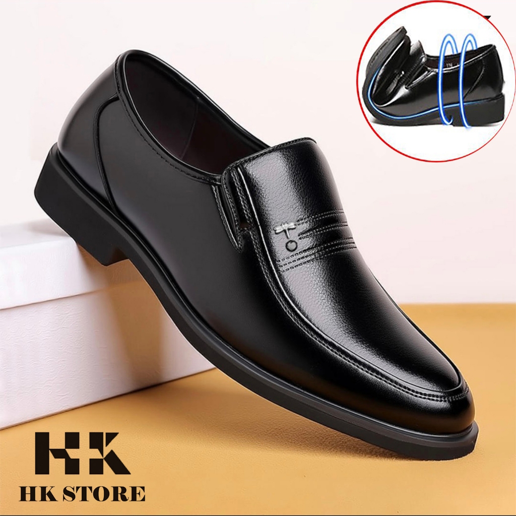 Giày da nam hàng cao cấp chính hãng HK.STORE  kiểu dáng đơn giản da bò nhập khẩu đế kếp cao cấp gt01