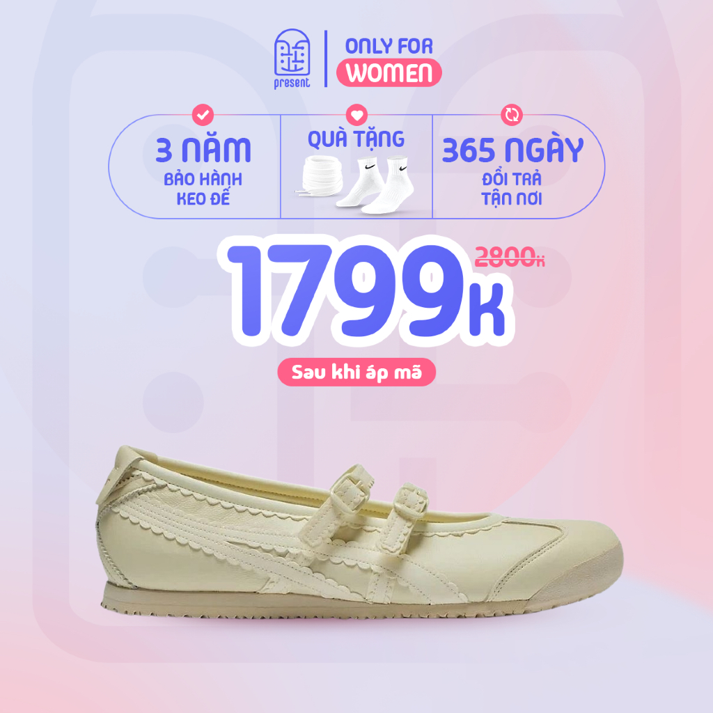 Giày Onitsuka Tiger Ballet "Cream" chính hãng , Onitsuka Tiger real fullbox Present Only For Women
