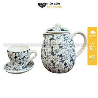  Bộ Ấm Trà Cốc Chén Sứ Hoạ Tiết Hoa Cúc Vẽ Tay Kĩ 1200ml Gốm Sứ Cao Cấp Bát Tràng Bộ Bình Uống Nước 