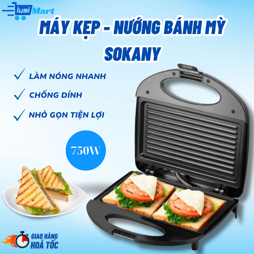 Máy Kẹp - Nướng Bánh Mì Sandwich, Máy Làm Bánh Kẹp Máy Ép Bánh Mỳ BBQ, Nướng Bánh Nhanh Chóng