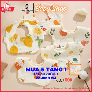 Yếm Vải Xô Muslin 6 Lớp Mềm Mại, Thấm Hút, An Toàn Cho Bé