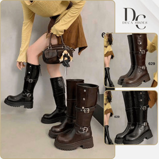  Boot nữ đế cao 5cm mũi tròn da pu mềm mại boot đùi nữ phối 2 khóa cài cổ bẻ đi được 2 kiểu_Deca shoes 