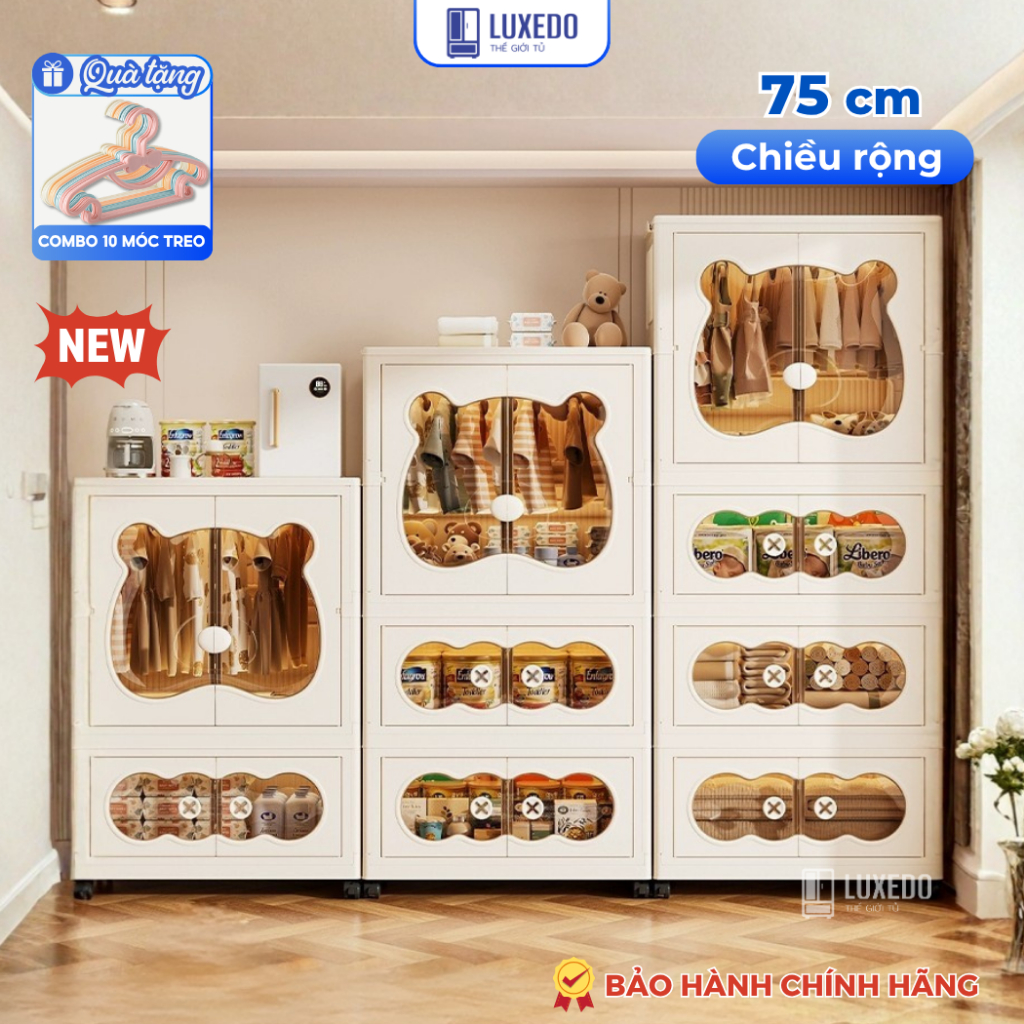 [TẶNG MÓC TREO] Tủ Quần Áo Gấp Gọn Luxedo Rộng 75cm Nhựa PP Cao Cấp, Tủ Đựng Đồ Hiện Đại Dung Tích L