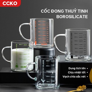 Cốc đo lường chia vạch CCKO CK9177, cốc đong thuỷ tinh borosilicate chịu nhiệt có vạch chia, tay cầm chống bỏng