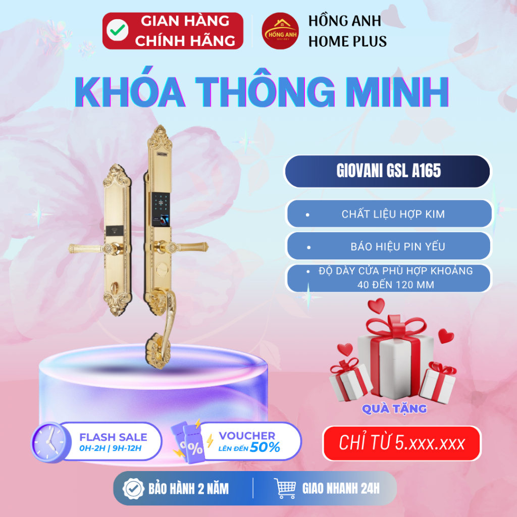Khóa cửa thông minh biệt phủ Giovani GSL A165, bảo mật cao cấp, cho cửa đại sảnh, biệt thự, villa
