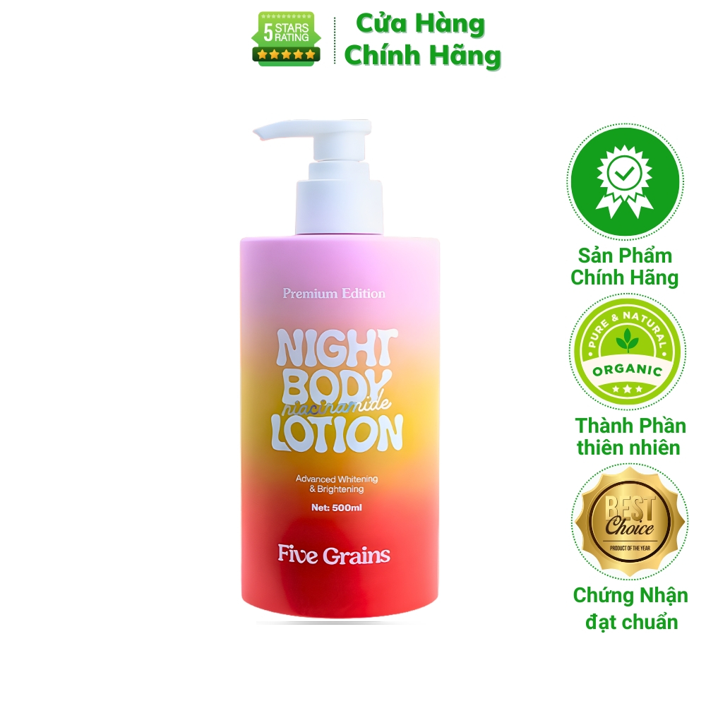 Kem Dưỡng Ban Đêm Five Grains 500ml Chính Hãng, Night Body Lotion, Cấp Ẩm Dưỡng Sáng Da Body Toàn Th