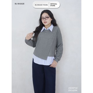  Áo thun nỉ mix sơ mi gấu vạt lệch BIGSIZE  55kg đến 95kg  – 25DAP132 -  BU Bigsize Young  