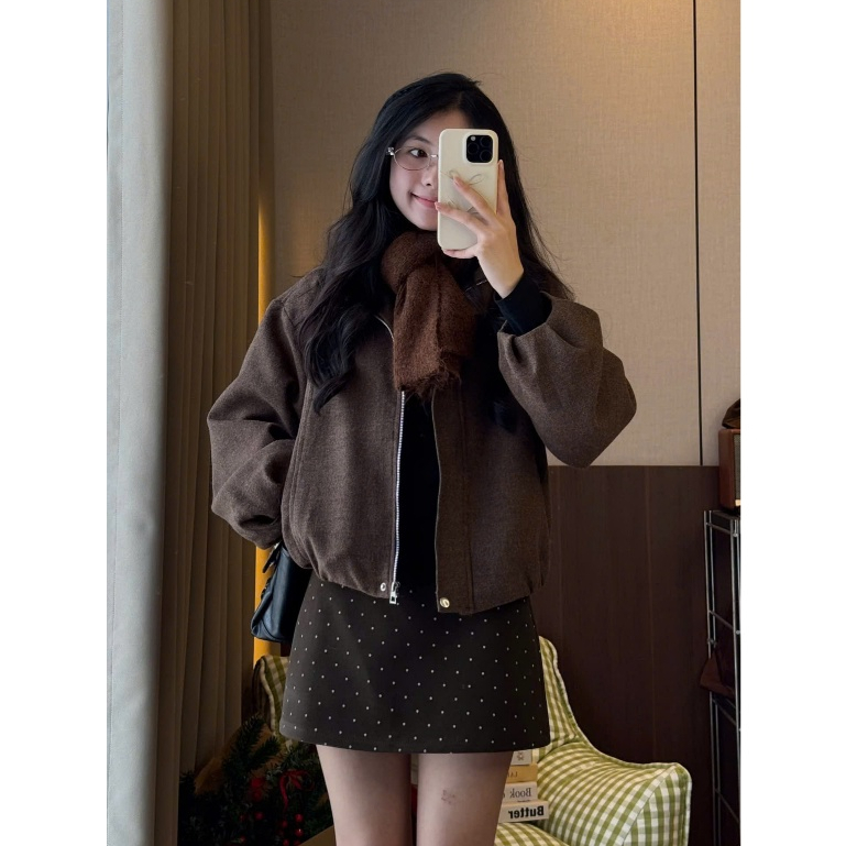 (ẢNH OLDSCHOOL) Áo khoác dạ bố Nâu cổ trụ dáng bom tay chuông BOMIE JACKET Áo | BigBuy360 - bigbuy360.vn