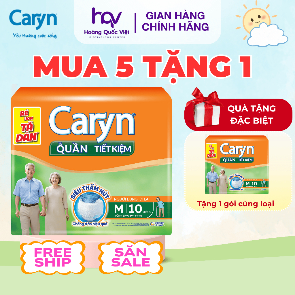 [MUA 5 TẶNG 1] Tã Quần Người Lớn Caryn Chính Hãng Bỉm Quần Caryn Cam Tiết Kiệm Siêu Thấm Hút Đến 8H Cho Người Đi Được