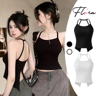  Áo Croptop CỔ YẾM XẺ LƯNG Ôm Cổ Có Mút Ngực Vạt Lưng Nhọn CR56 Áo Thun Nữ Hai Dây Ôm Body Flo'ra 