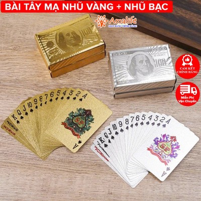 Bài Tây Mạ Nhũ Vàng Nhũ Bạc Nhựa Dẻo Chống Thấm Nước, Chống Gãy Hãng Amalife, 54 Lá Bài Chơi Poker May Mắn