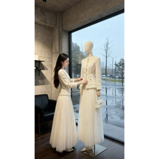  Asasino Set Bộ Áo Dạ Khuy Đá Mix Chân Váy Lưới Set Bộ Tỉ Tỉ Áo Dạ Chiết Eo Mix Chân Váy Dài Xoè 