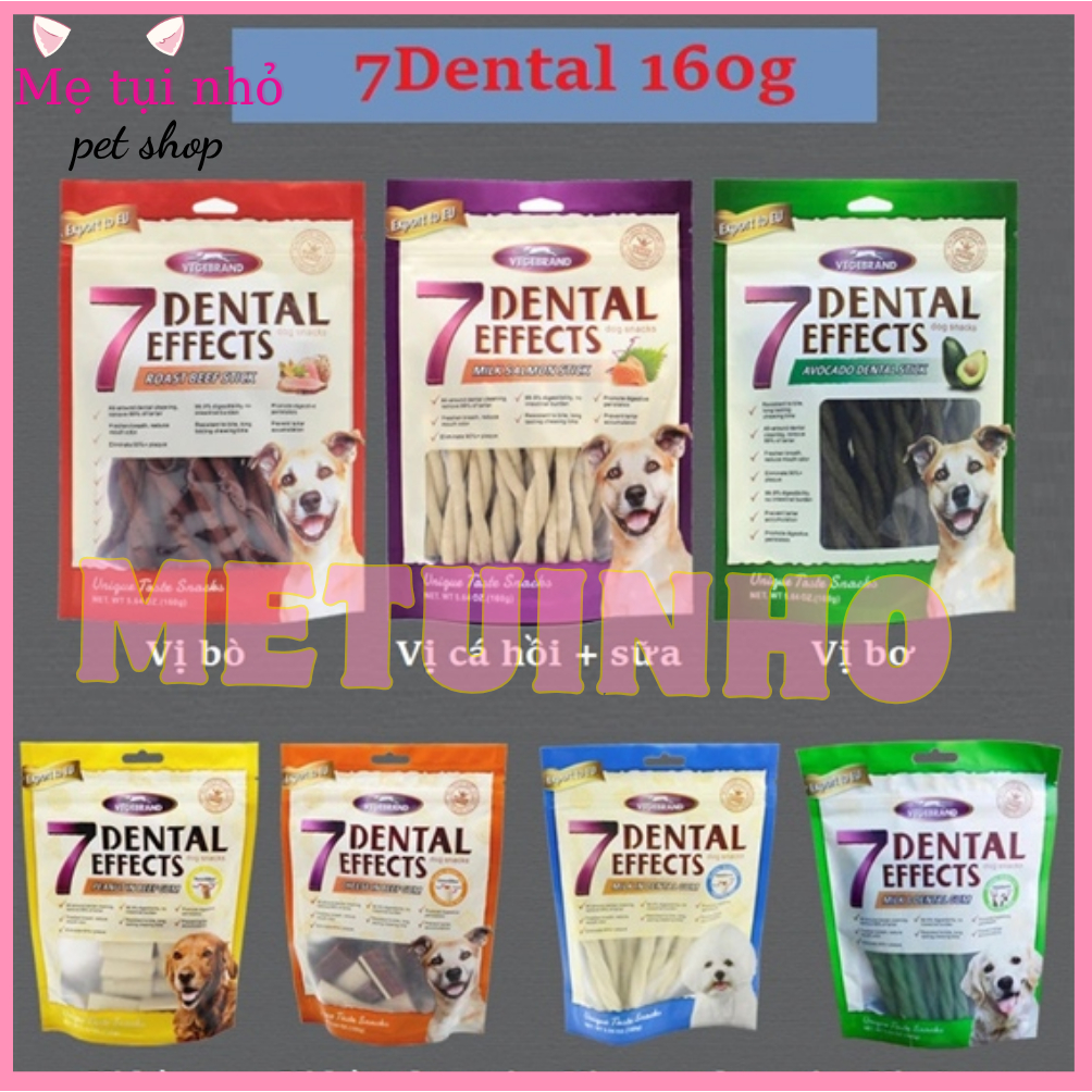 [Tổng hợp] Xương gặm sạch răng miệng 7Dentals gói 160gr và thanh lẻ 15gr