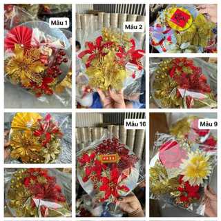  Combo 5 Set Hoa Trang Trí Set hoa trang trí tháp bánh tháp oản trang trí tết nhiều mẫu  kèm đế  