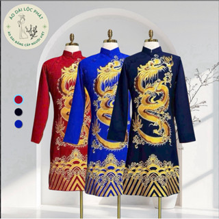  Áo Dài Nam Cách Tân Vải Tuyết Mưa Thêu Rồng Vàng Cao Cấp - Áo Dài Lộc Phát 