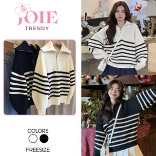  Áo len kẻ ngang khoá kéo chui đầu cổ cao Freesize Hàng loại 1 Joie Trendy 