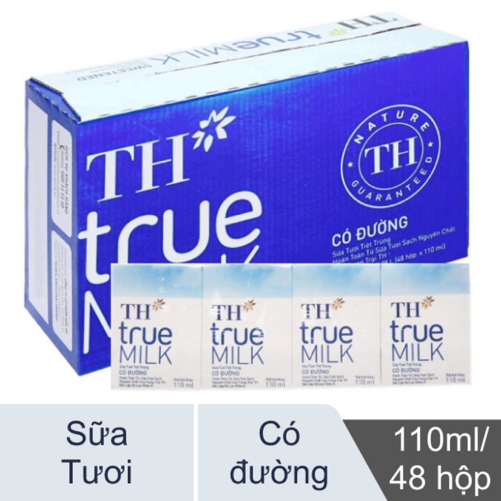 Thùng 48 hộp sữa tươi tiệt trùng TH true milk 110ml ít đường / có đường