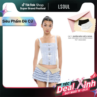  LSOUL Set Áo Corset Hai Dây Sọc Sequin Dọc Dáng Ôm + Chân Váy Mini Tầng Xếp Ly Cạp Chun Wonu Set A25072834 CV25070729 