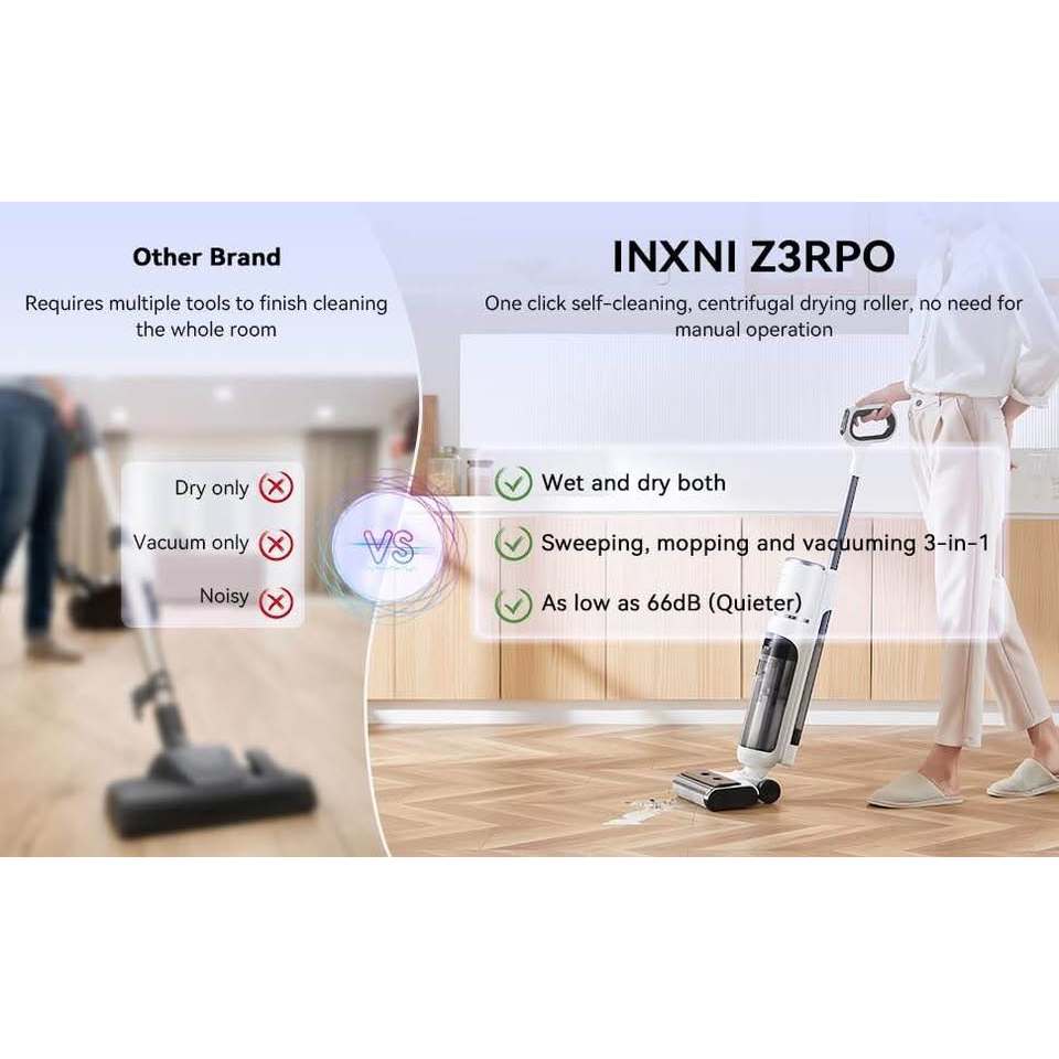 Máy lau nhà & hút bụi INXNI Z3 Pro 3 trong 1, tự sấy giẻ, diệt khuẩn