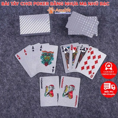 Bộ Bài Tây Chơi Poker Mạ Nhũ Bạc Hãng Amalife – 54 Lá Bài Poker Bằng Nhựa Dẻo Chống Thấm Nước, Chống Gãy