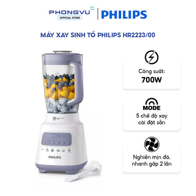 Máy xay sinh tố Philips HR2223/00 - 700W, 3 Cối, 5 Tốc Độ + Nút Nhồi, Xay Đá, Tự Ngắt Khi Quá Nhiệt - Bảo hành 24 tháng