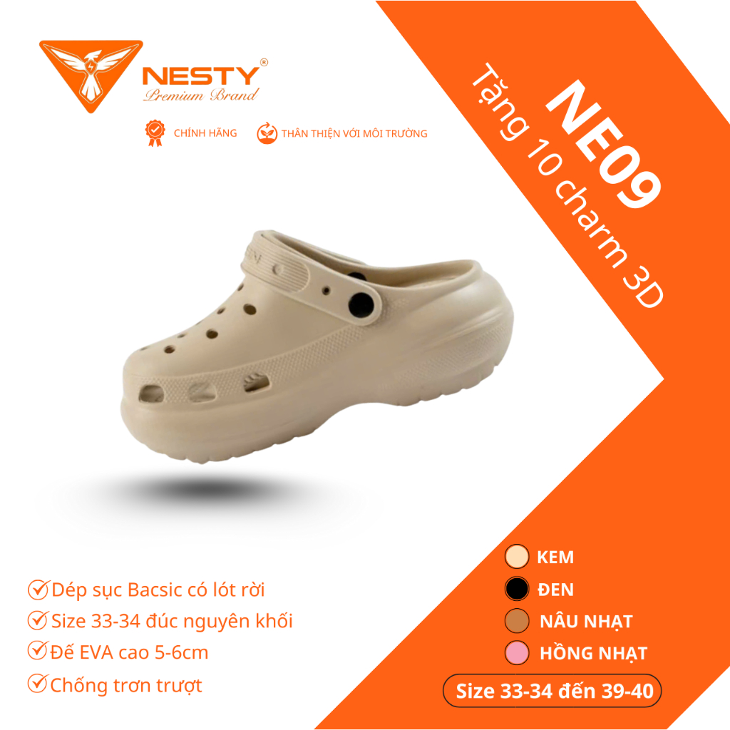 [NE09 ] - [Tặng Charm Ngẫu Nhiên] - Dép Sục Nữ Đế Cao 7CM NESTY Kiểu Dáng Basic Chống Trơn Trượt