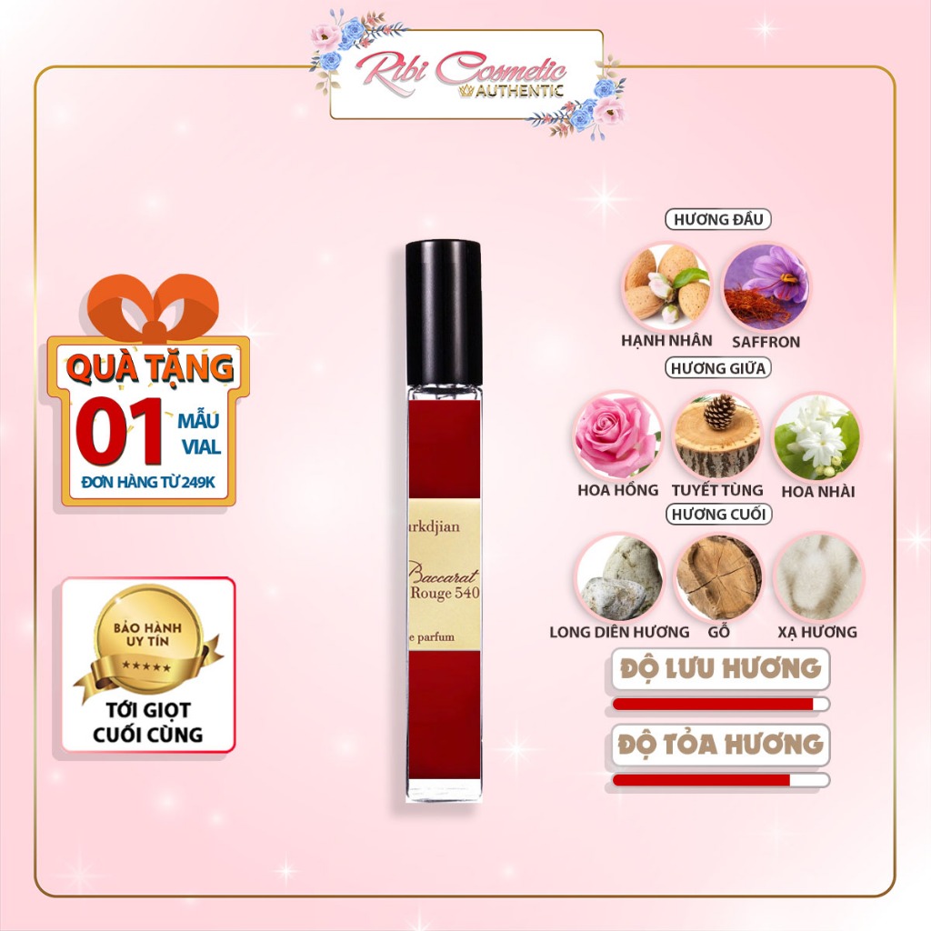 Nước hoa unisex 𝐁𝐚𝐜𝐜𝐚𝐫𝐚𝐭 𝐑𝐨𝐮𝐠𝐞 𝟓𝟒𝟎 𝐄𝐱𝐭𝐫𝐚𝐢t ( 540 đỏ ) | Ribicosmetics
