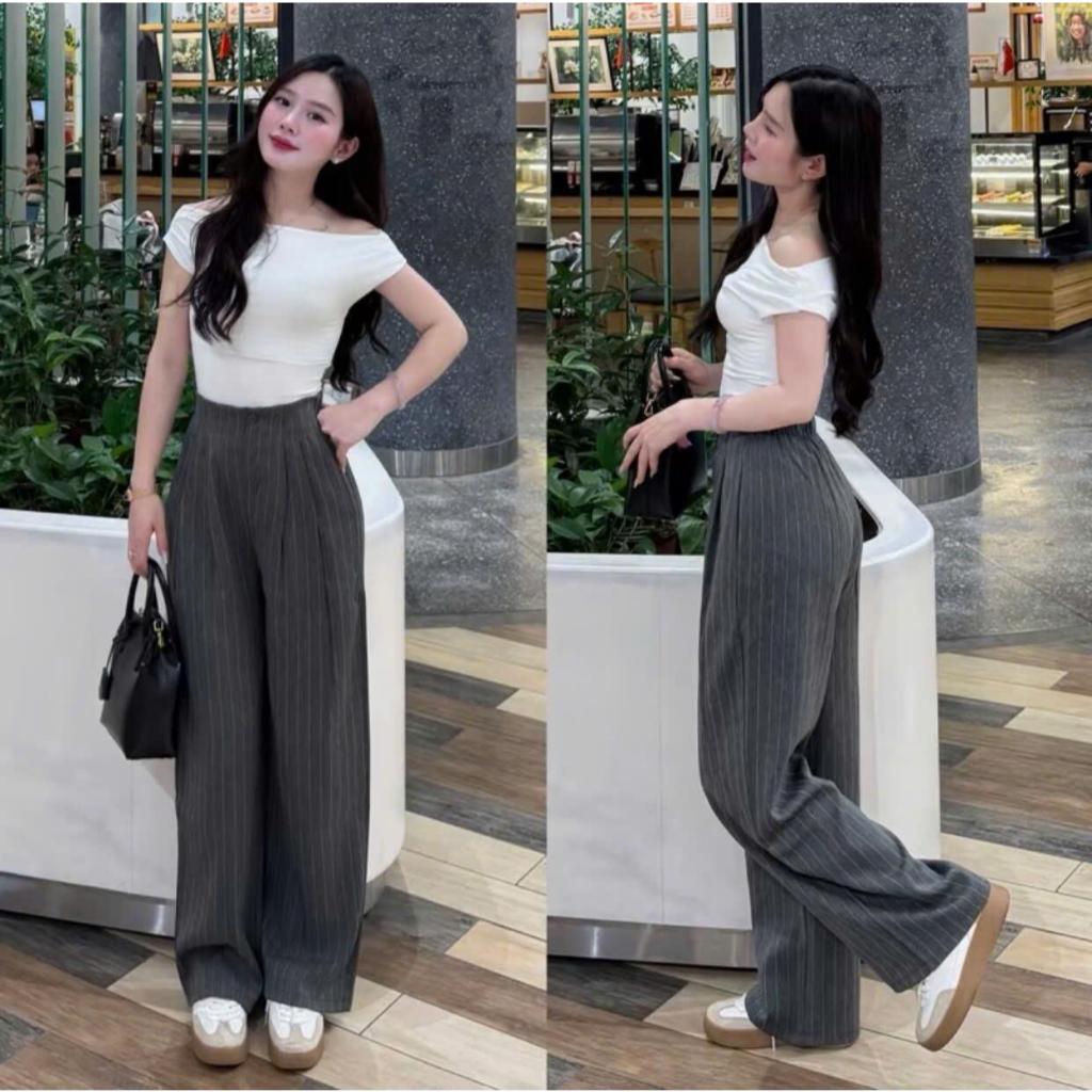 Quần Suông Ống Rộng Cạp Liền Chun Sau Chất Liệu Gold Mịn Rũ, Có 2 Chiều Dài 93Cm Và 100Cm