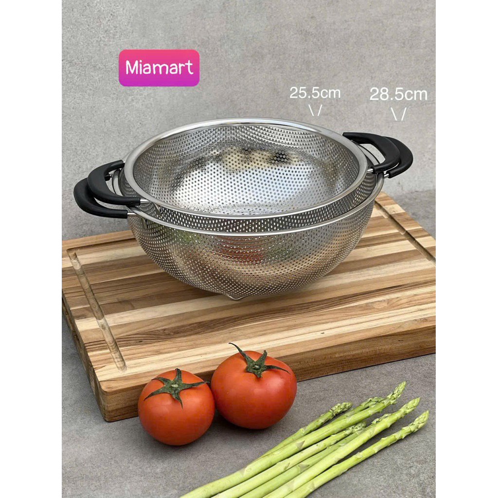 Rổ inox Kaiyo liền khối size 25.5 và size 28cm , rổ inox liền khối , rá inox , rổ Kaiyo