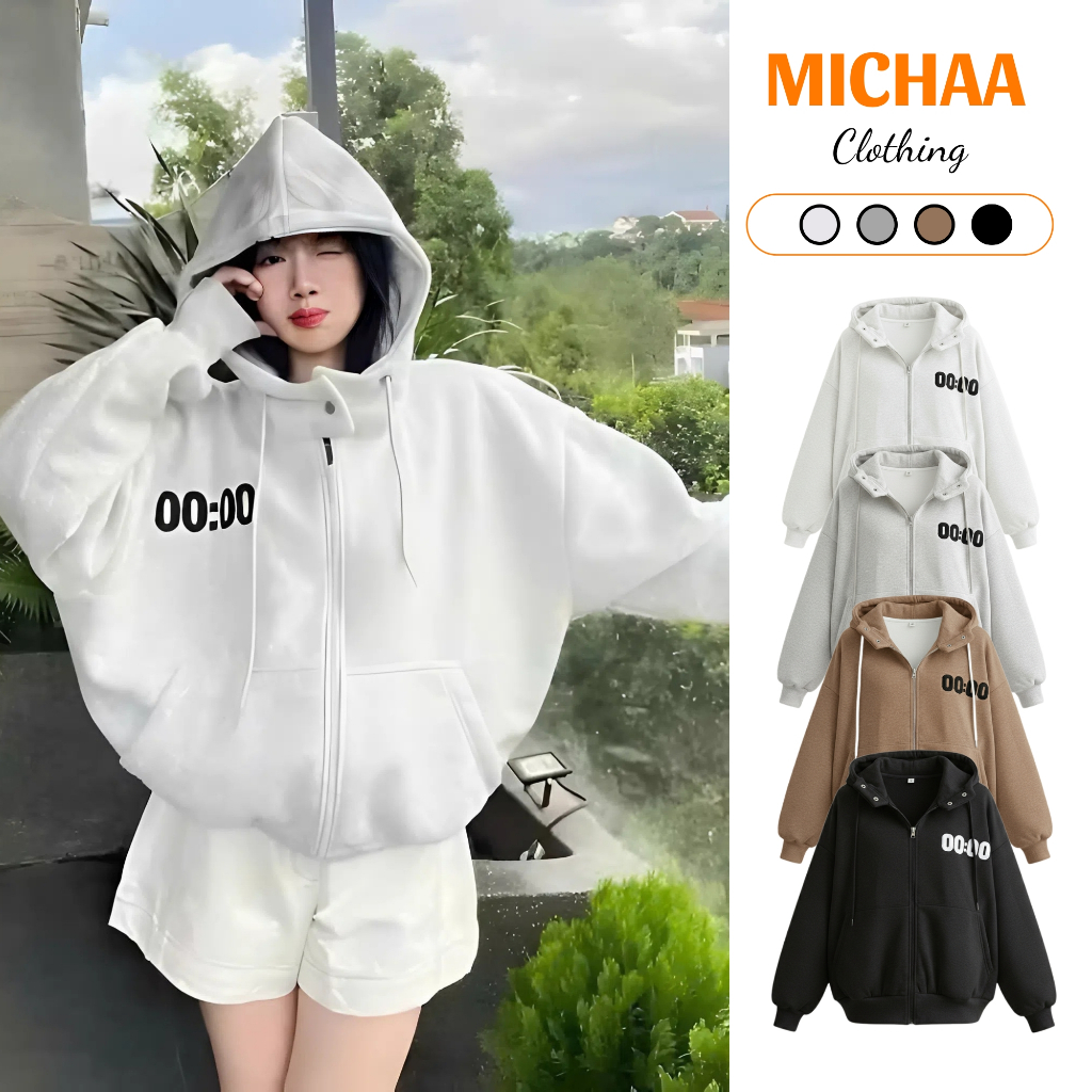Áo khoác hoodie zip nỉ Unisex Thêu 00 chất dày form rộng có nón Phong Cách Streetwear AKN42 Michaa