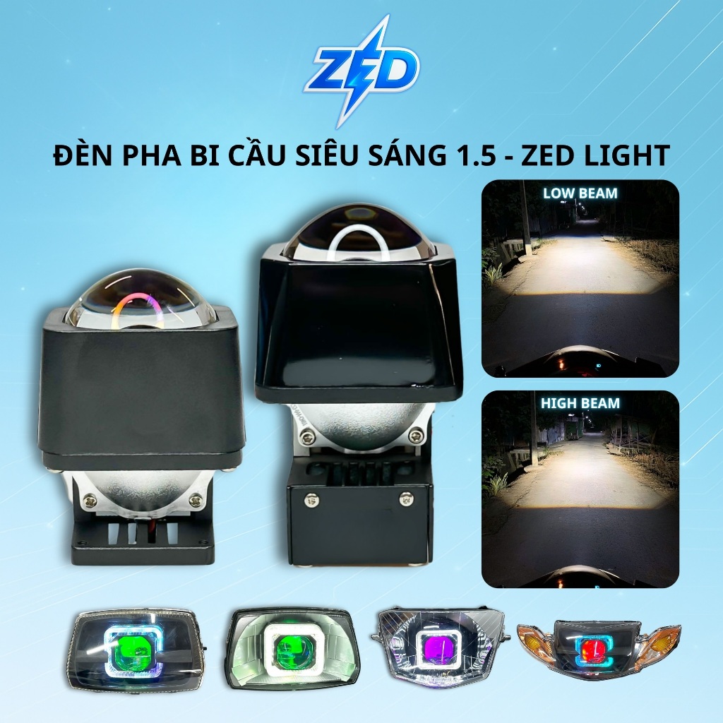Đèn Bi Cầu 1.5 ZED LIGHT - 48W Siêu Sáng Siêu Nhẹ Điện - Đèn Pha Xe Máy, Oto