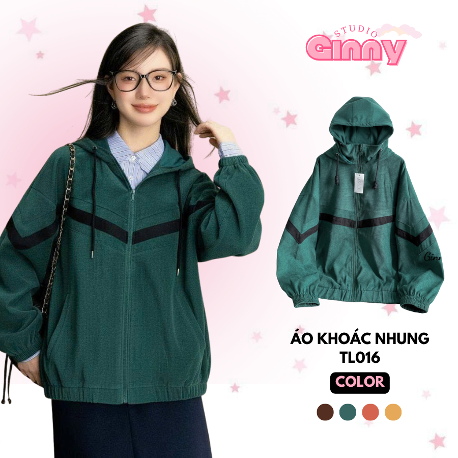 Áo Khoác Chống Nắng Nhung Viền Trắng AKNTL016 Unisex | Có Túi Trong Form Rộng Nón Rộng Cổ Cao | Ginn