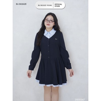 Đầm phối cổ kẻ BIGSIZE (55kg đến 95kg) – 25DD267 - [BU Bigsize Young]