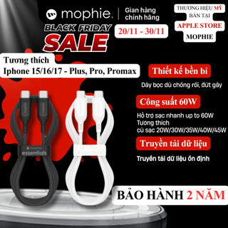   Cho iP16 15 Series Android  Dây cáp Sạc Nhanh Type C-Type C 60W Mophie Essentials - Bảo hành 2 năm 