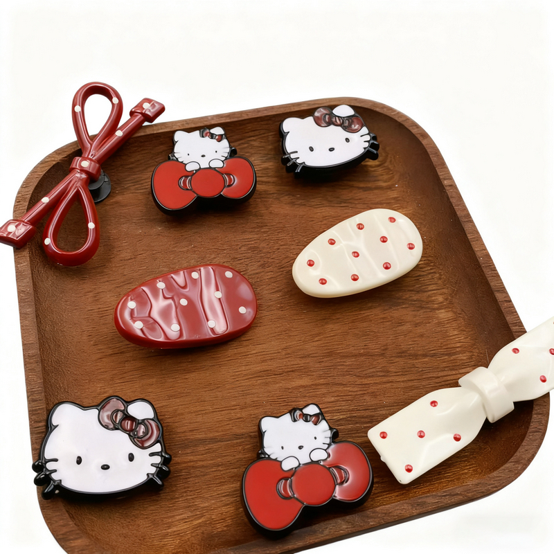 Set 8 Charm kitty nơ đỏ chấm bi cute dễ thương phụ kiện trang trí dép sục