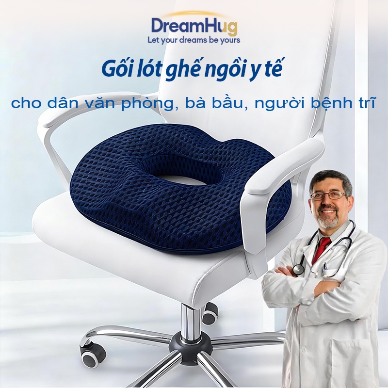 DreamHug Gối lót ghế ngồi y tế cao su non đàn hồi 44*41cm cho dân văn phòng bà bầu người bệnh trĩ