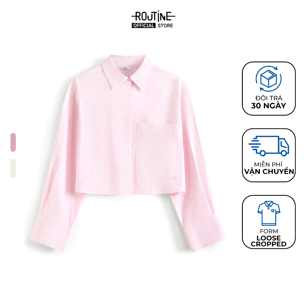 Áo Sơ Mi Tay Dài Nữ Kẻ Sọc Form Loose Cropped - Routine 10F25SHLW001