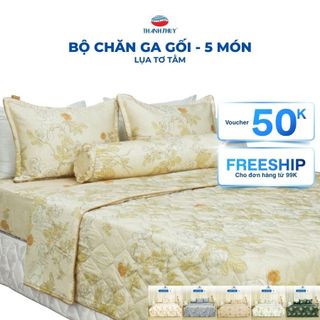  DEAL SỐC COMBO  Bộ Chăn Ga Gối 5 món - Lụa Tơ Tằm  Tencel 60s  cao cấp sang trọng - THANH THUY 