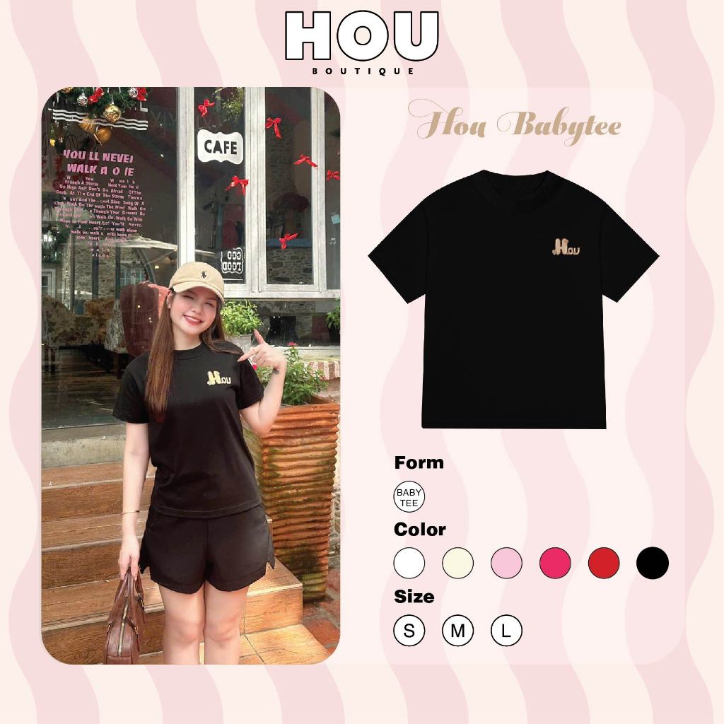 Áo thun nữ Babytee Logo Hou Boutique Basic 100% Cotton 250gsm Cổ Tròn Women Top AT56