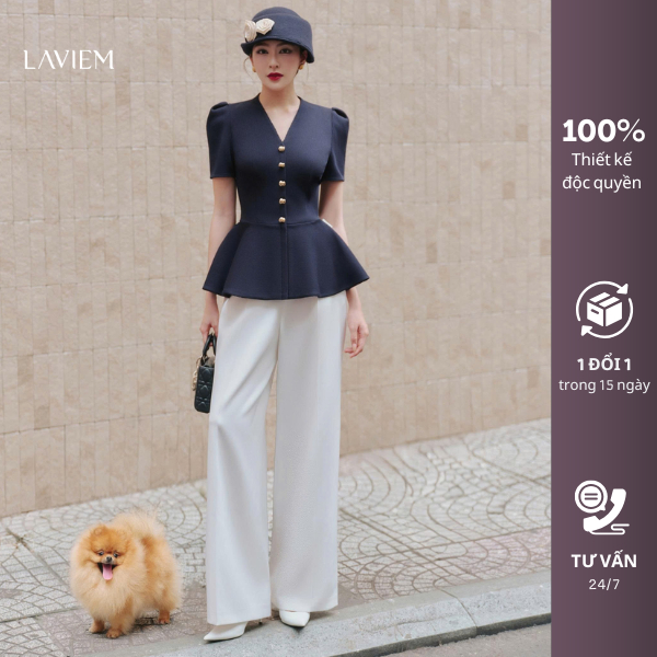 LAVIEM - Áo len dáng peplum cổ V thanh lịch phối cùng quần suông ống đứng - Sabri Top & Ozzy Pant
