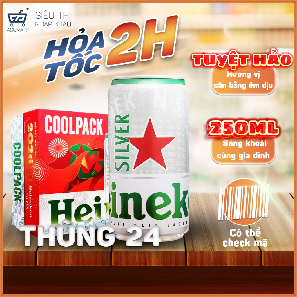 [HỎA TỐC - MẪU TẾT 2026] Bia Heineken Silver Coolpack 250ml thùng 24 lon