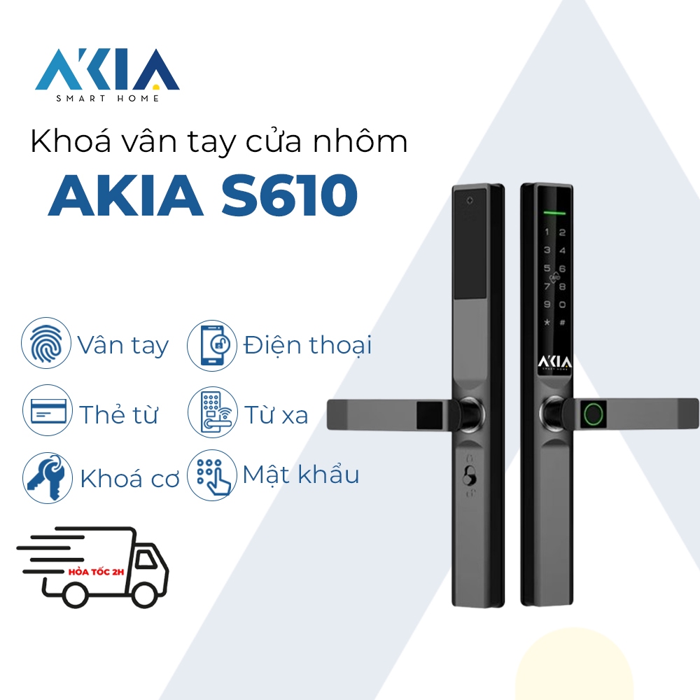 Khóa vân tay AKIA S610 dành cho cửa nhôm Xingfa - Mở khóa vân tay, Mật khẩu, Thẻ từ, Ứng dụng TTLock