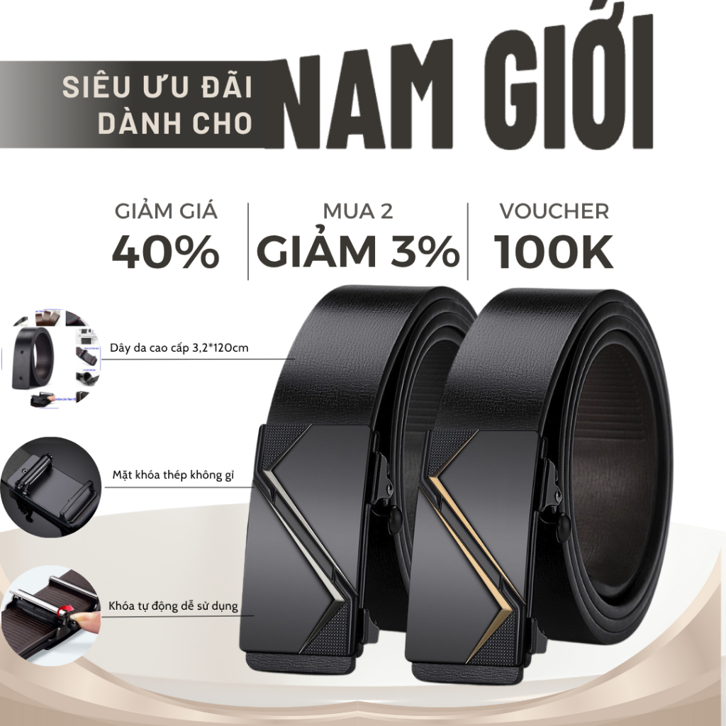 Thắt lưng nam Dabaraac da cao cấp khóa kim loại tự động không gỉ - Cam kết bảo hành 12 tháng TL70