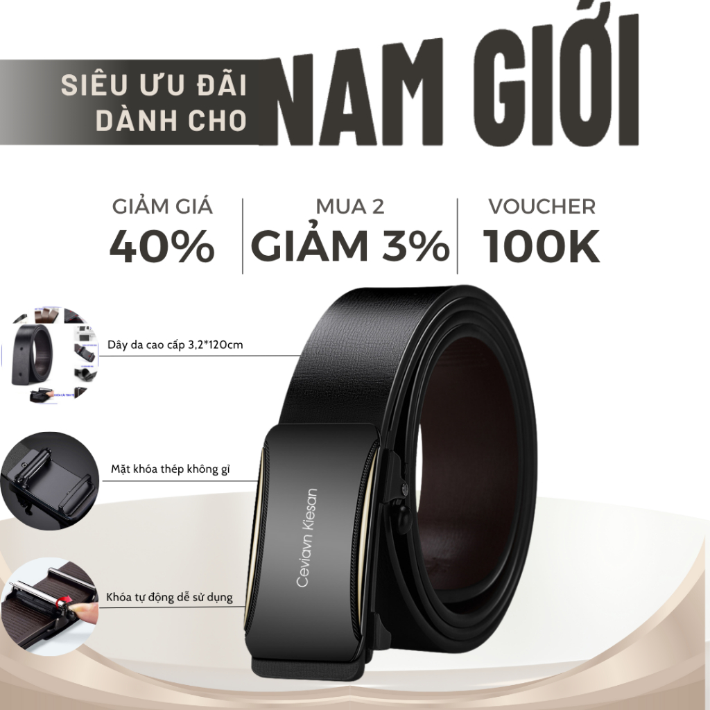 Thắt lưng nam Dabaraac da cao cấp khóa kim loại tự động không gỉ - Cam kết bảo hành 12 tháng TL72