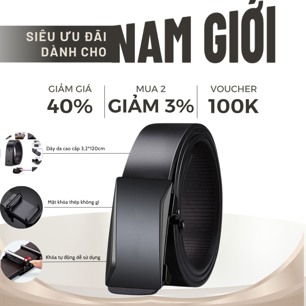 Thắt lưng nam Dabaraac da cao cấp khóa kim loại tự động không gỉ - Cam kết bảo hành 12 tháng TL57