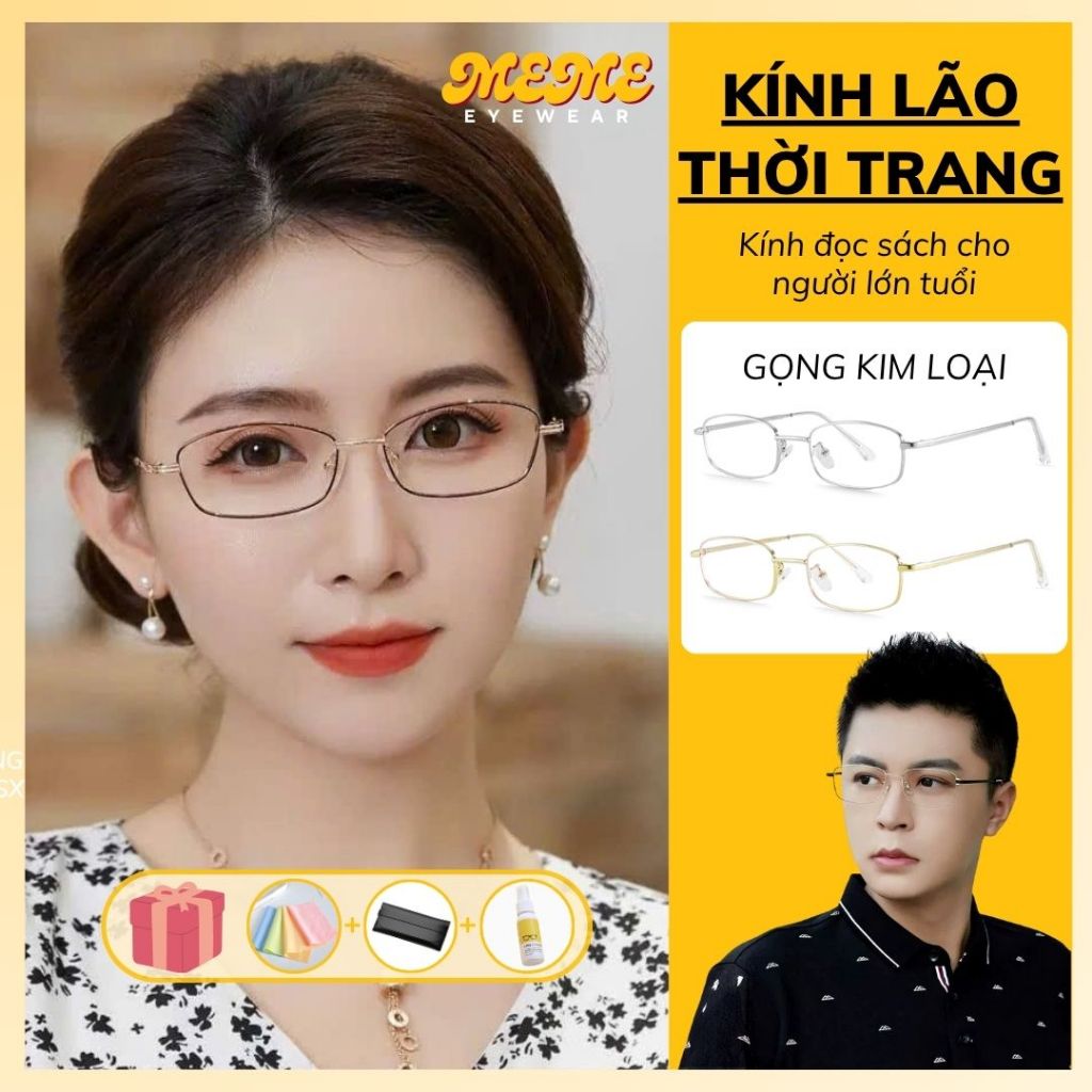 Mắt kính lão có độ cho người lớn nam nữ chống ánh sáng xanh kính đọc sách báo xem điện thoai kim loạ
