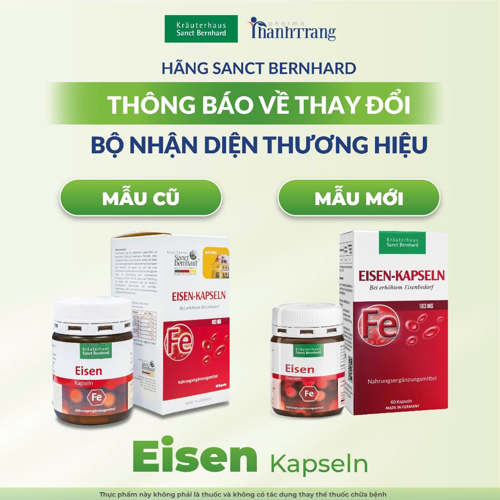 Viên uống bổ sung Sắt Eisen Kapseln cải thiện thiếu máu do thiếu sắt (Hộp 60 Viên) Chính hãng Sanct 