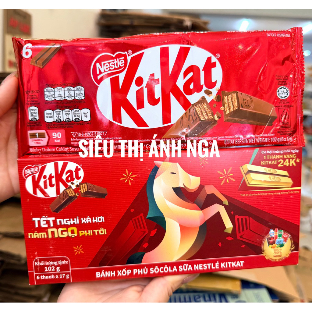 Bánh Kitkat Nestle Phủ Soocla Sữa 6 thanh 102g/150g