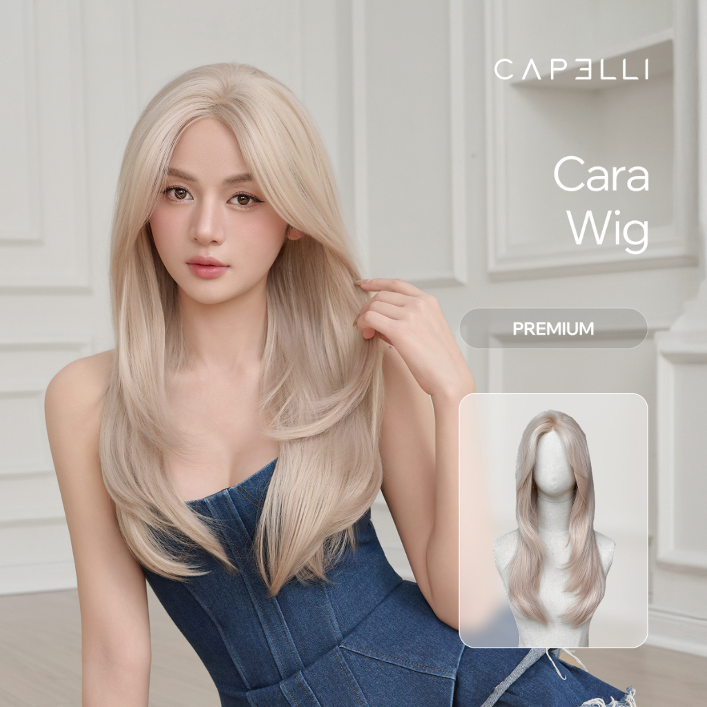 Tóc Giả Nguyên Đầu Siêu Da Lưới Lace CAPELLI Cúp Layer Mái Bay Bạch Kim Cara Premium Wig
